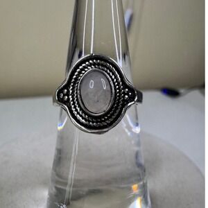 Women's Oval Moonstone Statement Ring Sterling Silver Tone Boho Vintage Size 6